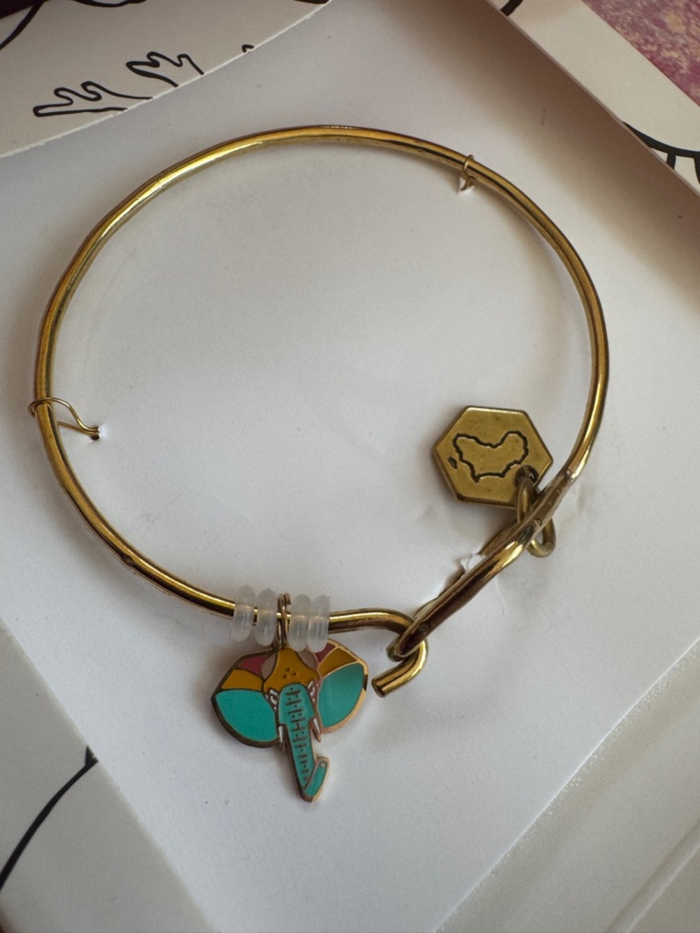 Sseko Gold-Tone Elephant Charm Bracelet with Turquoise & Yellow Accents